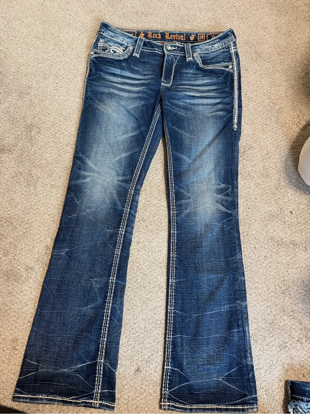 Rock Revival Women's Dark Blue Embroidered Pocket Boot Cut Jeans